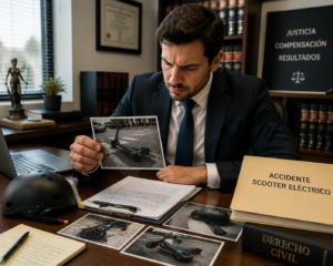 Abogado revisando evidencia de accidente de scooter eléctrico